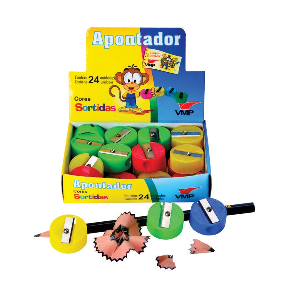 Apontador de Lápis Plástico Redondo Color 24un Atacado VMP em Oferta na Shopee