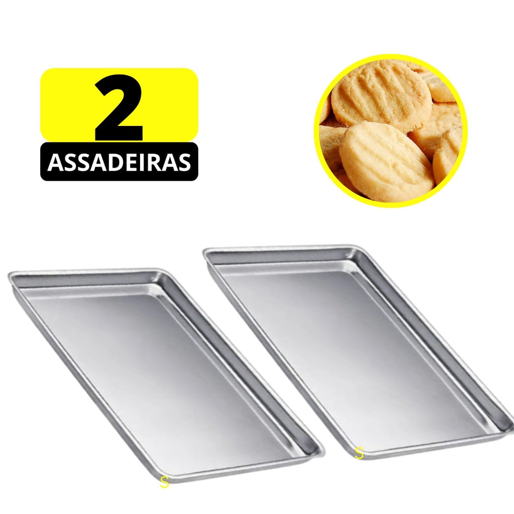 Kit 2 Formas Assadeiras Retangular Baixa Para Bolacha Rocambole Biscoito N°5