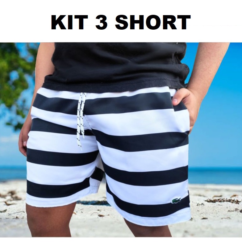 Kit 3 Short Masculino Mauricinho Tactel Moda Praia Neymar Verão - Atacado - Envio Rápido