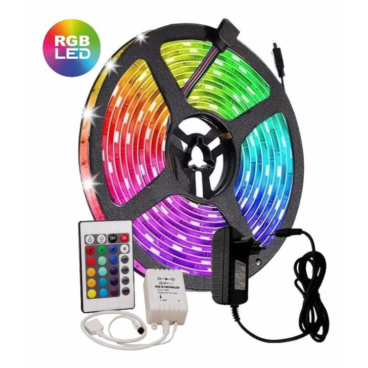 Fita Led Rgb 3528 Rolo 5m 300 Leds Prova D'água Ip65 com Fonte