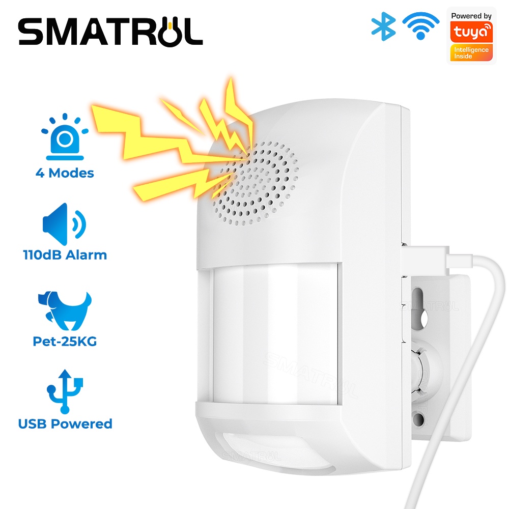SMATRUL Tuya Smart WiFi PIR Sensor De Movimento Usb Home Burglar Detector De Sistema De Alarme Imunológico APP Controle Remoto Temporizador Desarme Do Braço em Oferta na Shopee