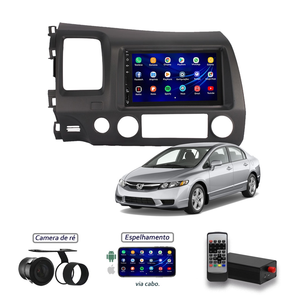 Kit Central Multimidia Honda Civic 2006 até 2011 + Moldura + Câmera de Ré + Tv