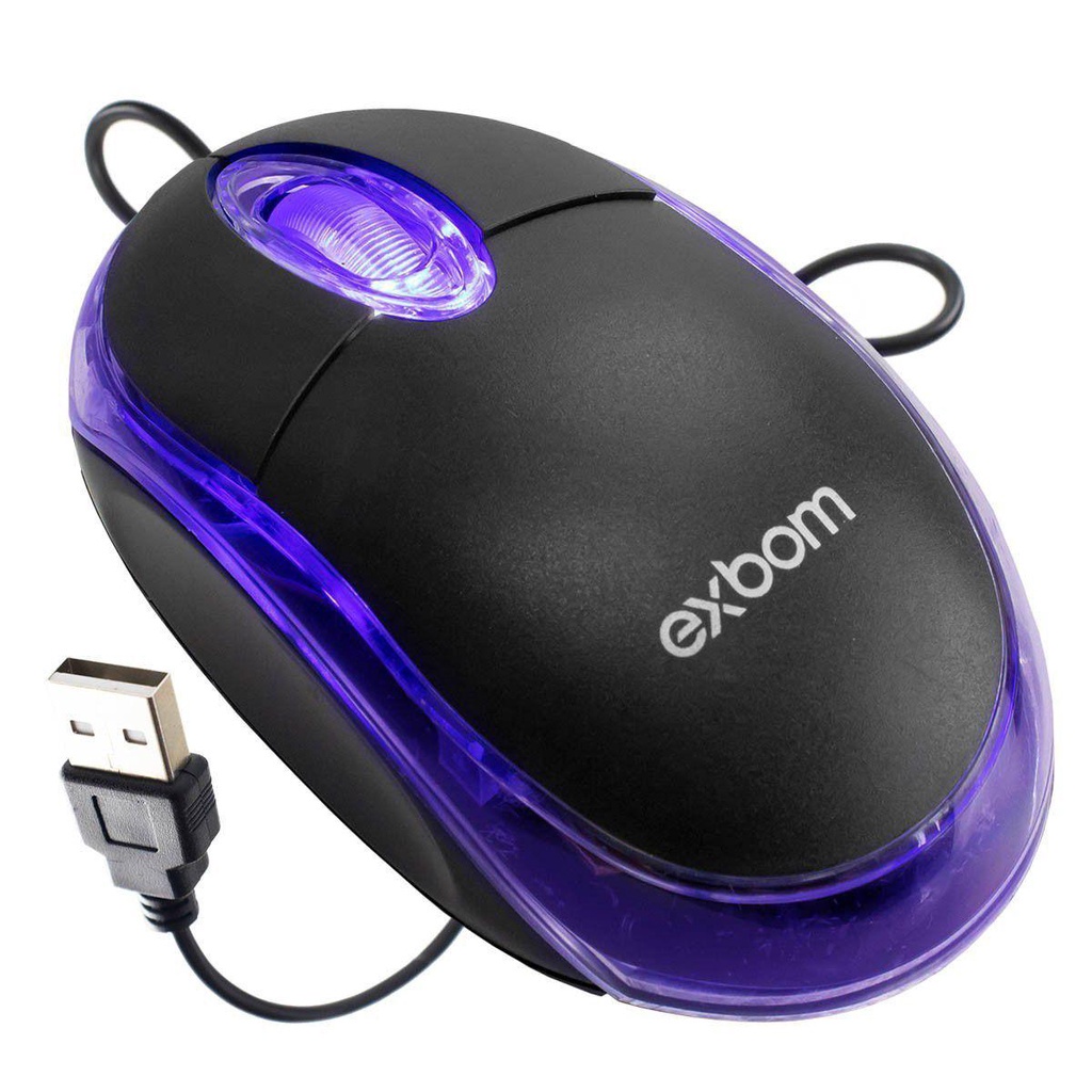 Mouse Usb 1000 Dpi Preto Mini Led Azul Scroll Ms-10 Exbom