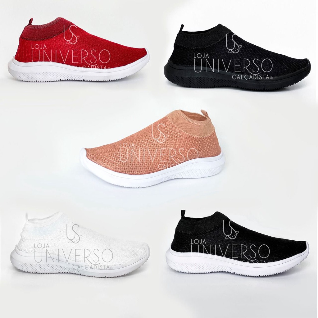 Tênis Feminino Calce Fácil Slip On Leve Flexível Confortável Caminhada Academia Casual
