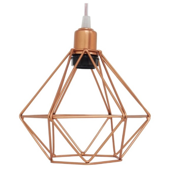 Lustre Luminária Pendente Diamante Rose Gold Cobre Capa Aramado Canopla