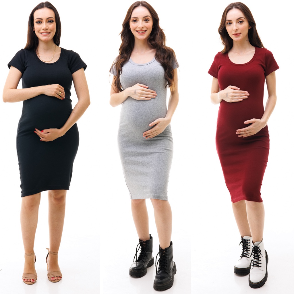 Kit com 3 Vestido Gestante Manga Curta