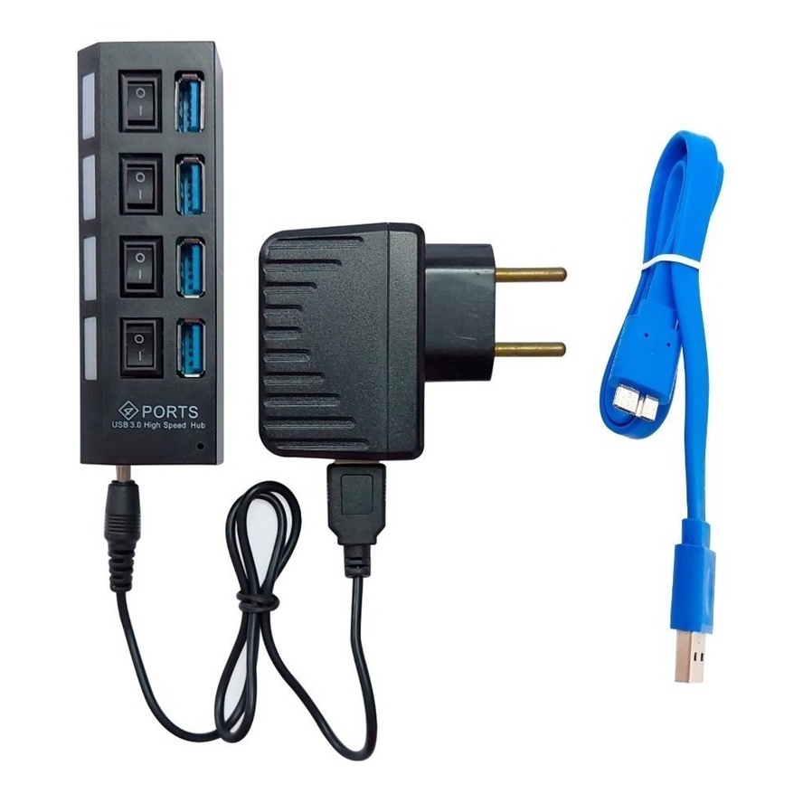 Hub usb 3 0 hi speed 4 portas com fonte 5 gbps hd externo escorrega o