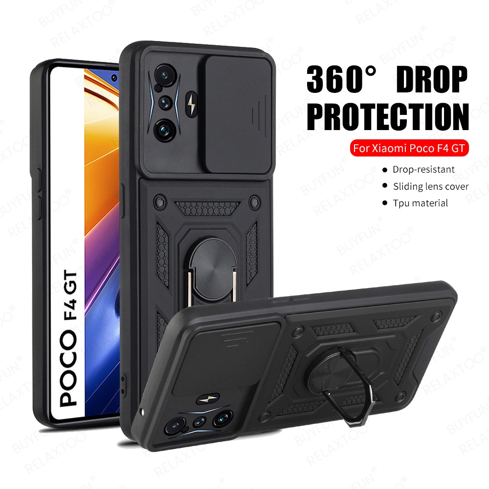 For Xiaomi Poco F4 GT 6.67'' Phone Cover Push Pull Camera Fundas Pocophone F4GT F 4 GT F4 Ring Holder Magnetic Protective Case