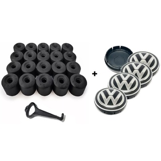 Kit 4 Calotinha Centro Roda Original Vw + Capa Parafuso Roda Kit C/20Un VW Fox Polo Bora G...
