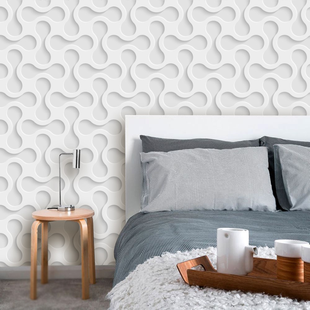 Papel de Parede Adesivo Autocolante 3D Design Geométrico Branco e Cinza da Decoração do Quarto e Sala Sob Medidas