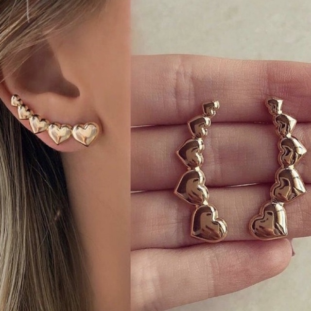 Brinco Ear Cuff Coração Banhado A Ouro 18k Antialérgico