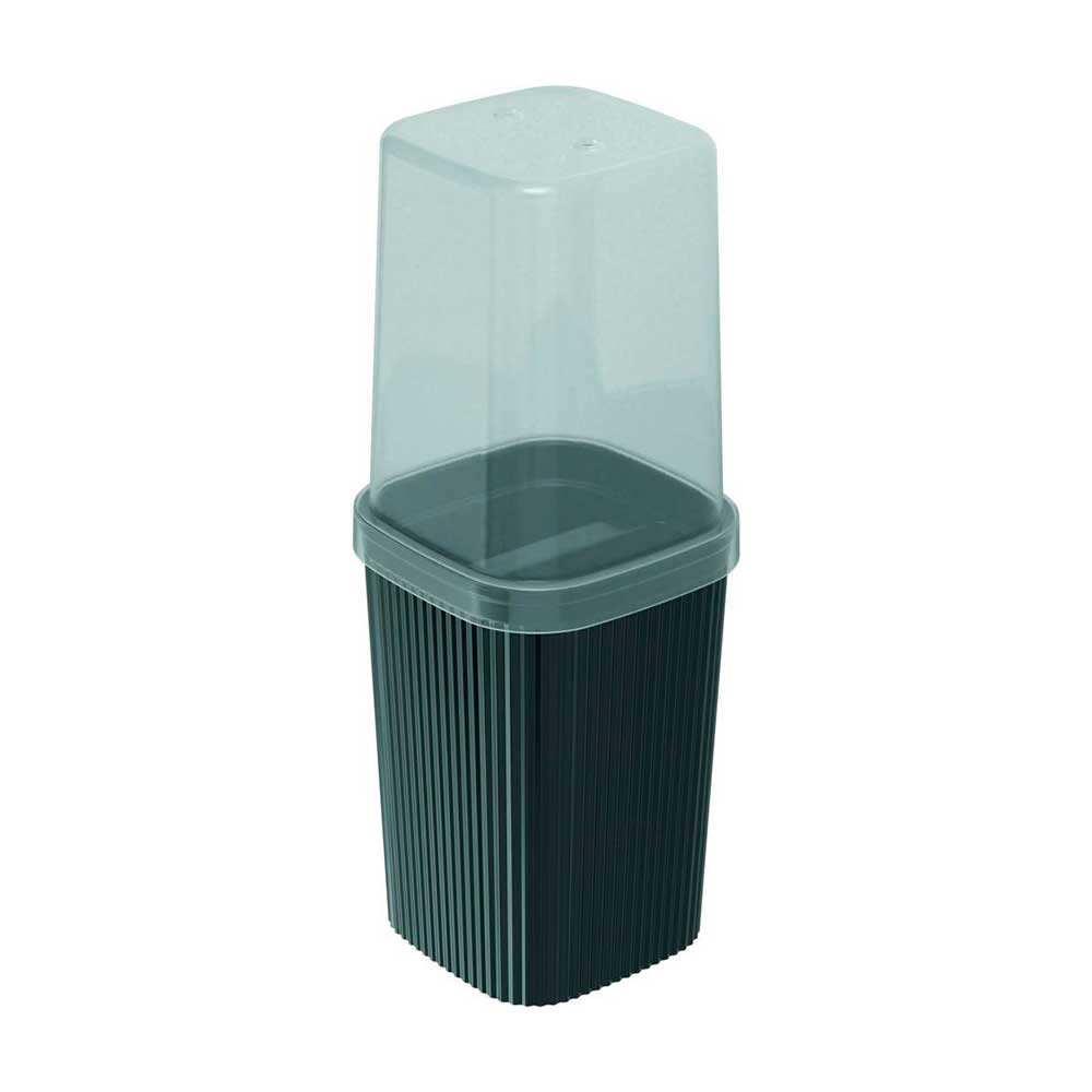 Porta escova de dente e pasta creme dental com tampa suporte organizador banheiro com tampa pia bancada lavabo plástico preto Plasútil