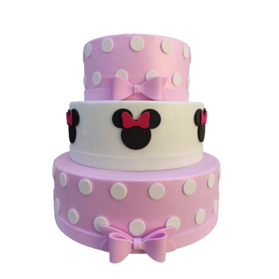 Bolo Fake Minnie Rosa 3 Bases Maquete de Isopor Moldado Com Eva Sem Emenda