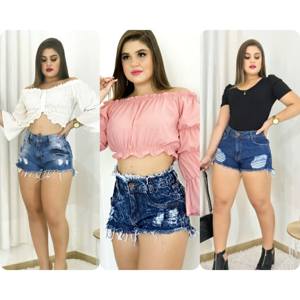 bermuda jeans cos alto feminina