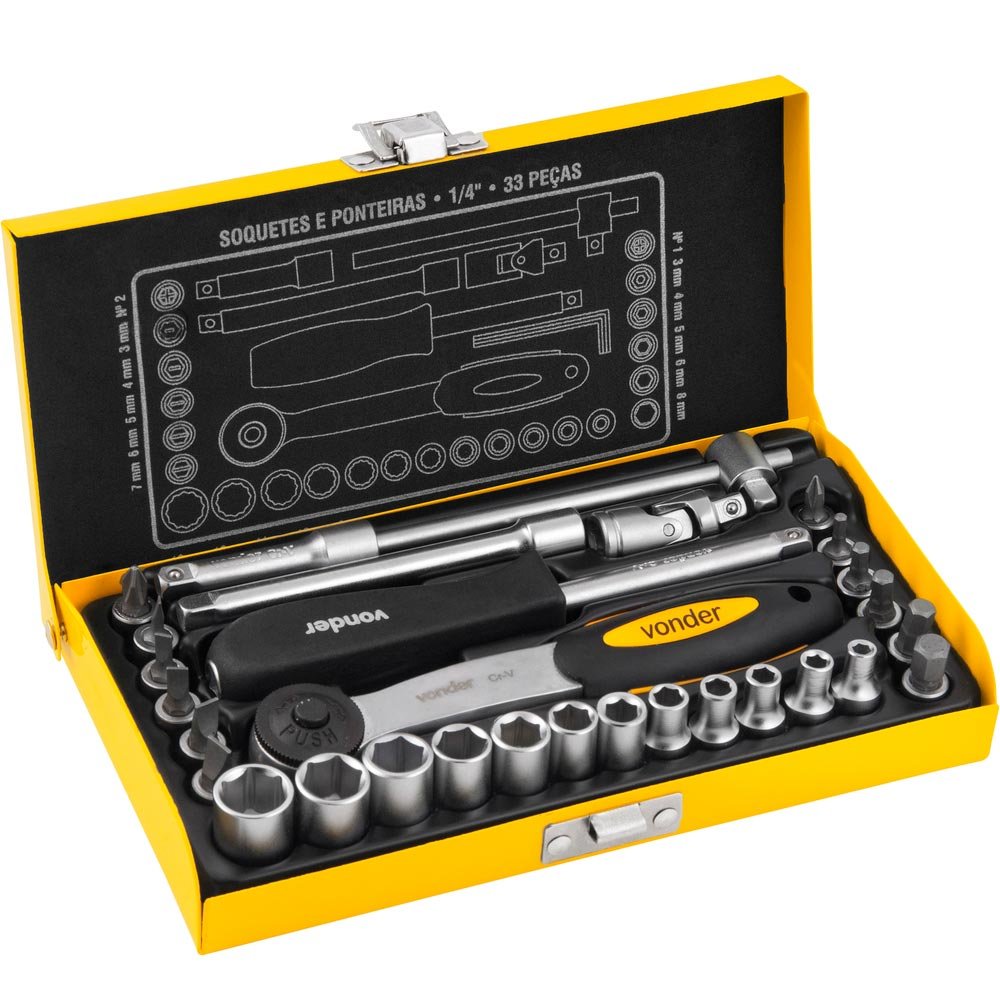 Jogo De Soquetes E Ponteiras Vonder Encaixe De 1/4pol Com 33 Pcs em Oferta na Shopee