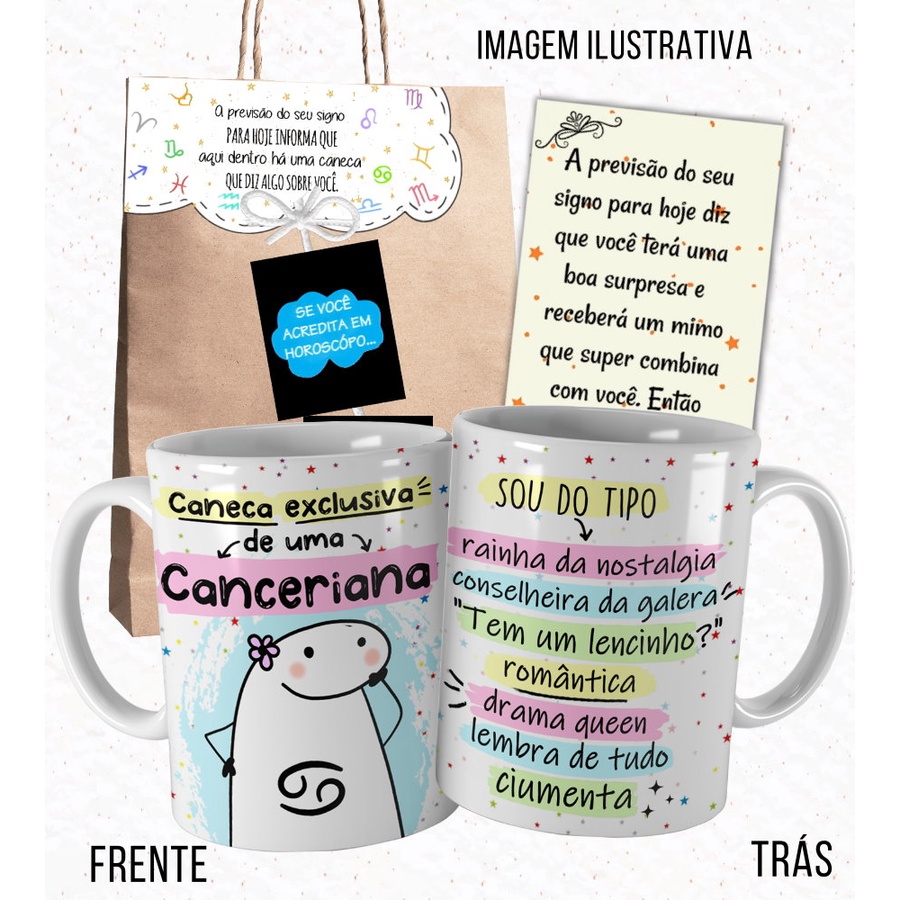 Imagem Caneca Signo Câncer Meme Flork para Canceriana com Embalagem Bc