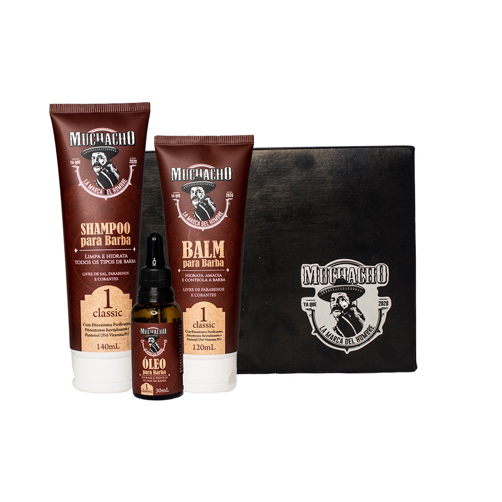 Kit Shampoo para Barba + Balm para Barba + Oleo para Barba - Muchacho Classic