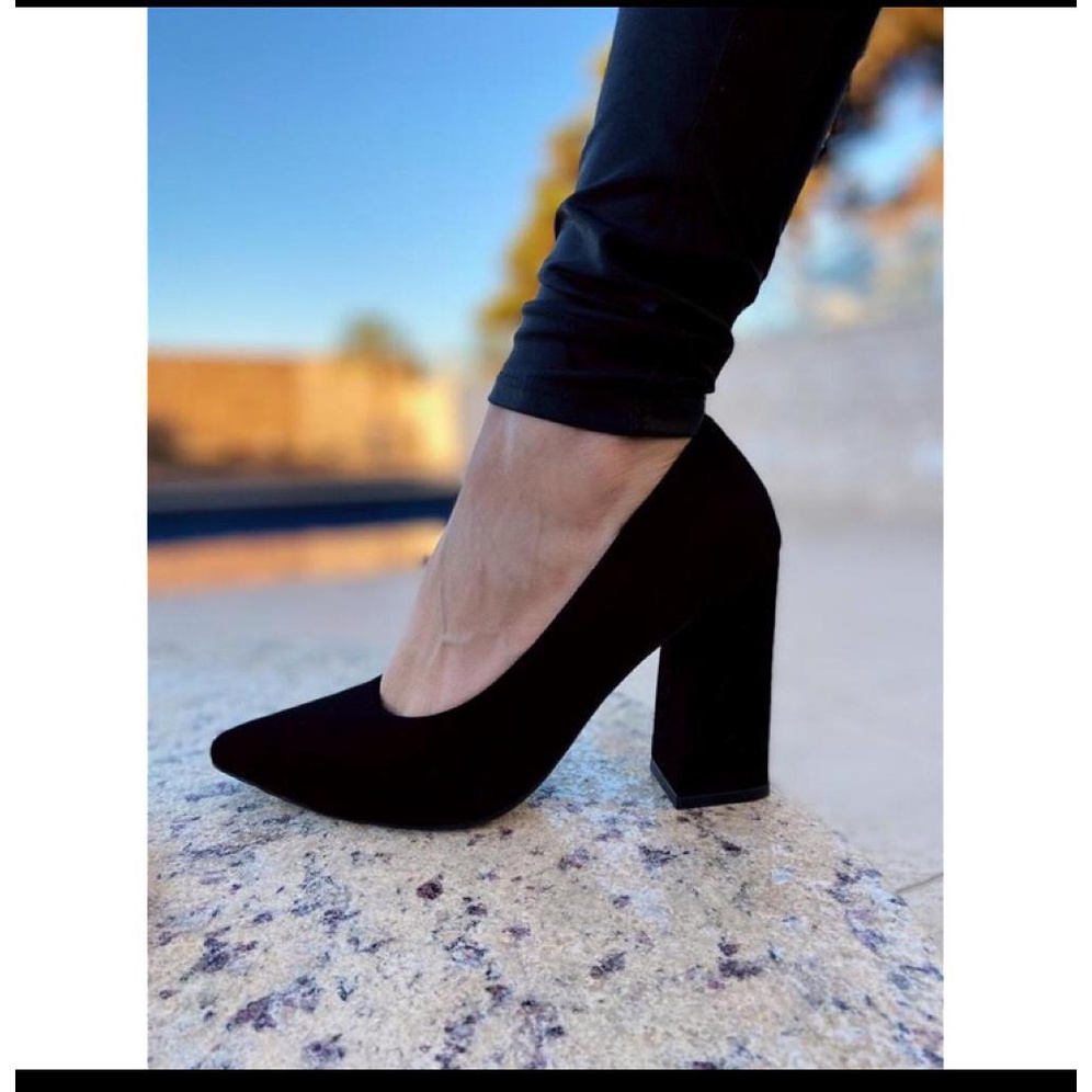 SCARPIN Feminino Clássico salto grosso 9cm em Oferta na Shopee