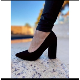 SCARPIN Feminino Clássico salto grosso 9cm em Oferta na Shopee