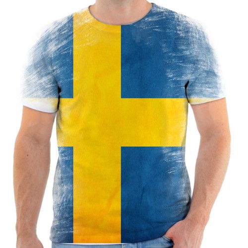 Camiseta, Camisa Da Suécia Bandeira 2