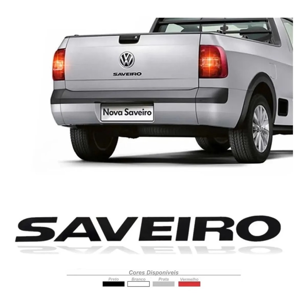 Adesivo Emblema Tampa Caçamba Traseiro Vw Saveiro 2013 a 2021 - Preto Prata Vermelho Branco
