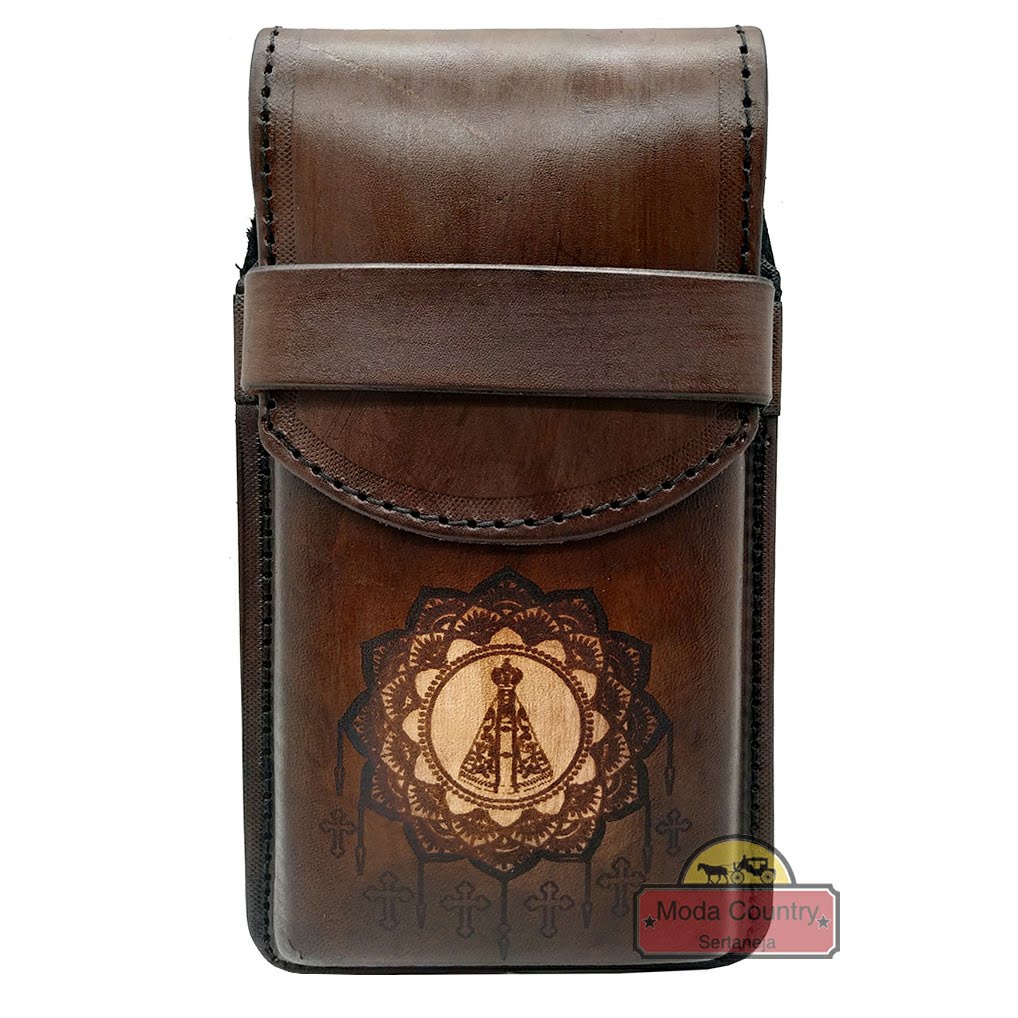 Porta Celular de Couro Legítimo Nossa Senhora  Aparecida Capinha de Celular Bainha