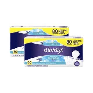 Kit Protetores Diários Always Respirável 80 Unidades - 2 Unidades em Oferta na Shopee