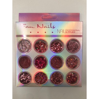 Kit Com 12 Glitter Variados Rosa Rosê