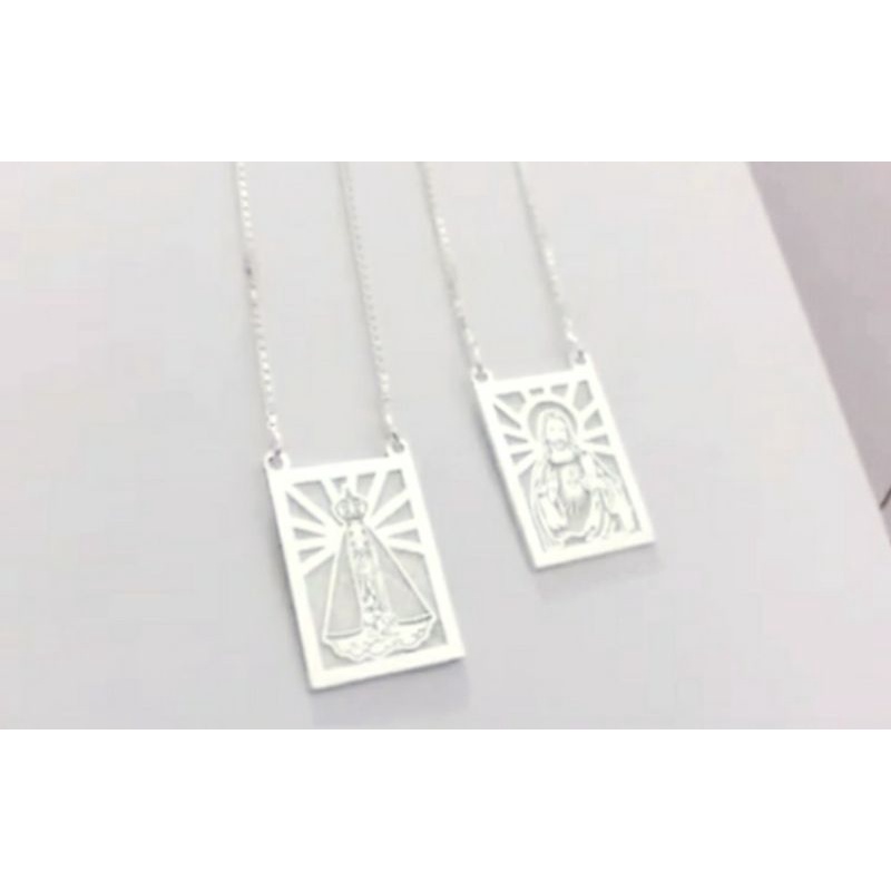 Colar Escapulário Personalizado Sagrado Coração/Nossa Senhora Aparecida em Prata 925 ou Banhado a Ouro 18k