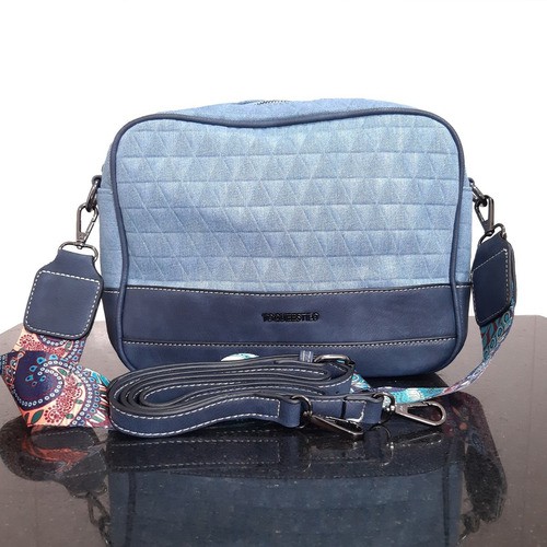 Bolsa Fem. Jeans Quadrada Com 2 Alças Transversal E Lateral