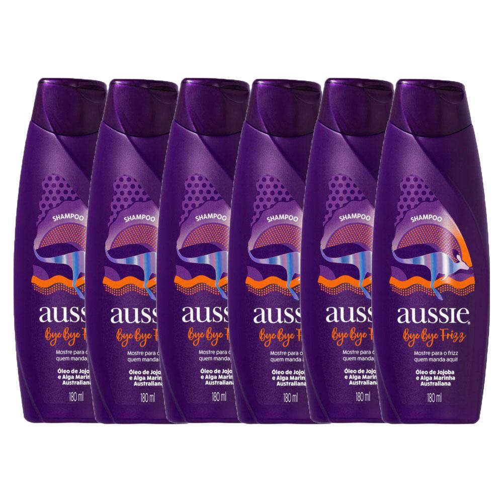 Kit com 6 Shampoos Aussie Bye Bye Frizz Maciez e Brilho 180ml em Oferta na Shopee