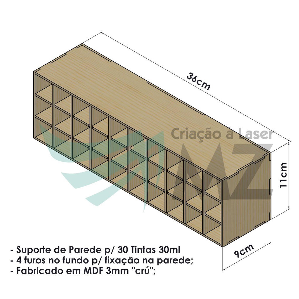 Expositor P/ 30 Tintas Tatuagem Tattoo MDF Crú