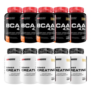 Kit 5x Bcaa 4,5 100g + 5x Creatina Power 100g - Melhora no Desempenho Atlético - Bodybuilders