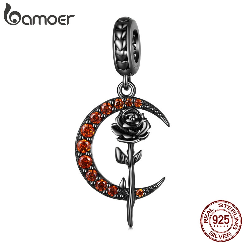 Contas Bamoer 925 Lua De Prata E Rosa Pendurado Colar Pandente Pulseira Acessórios Joias Para Halloween em Oferta na Shopee
