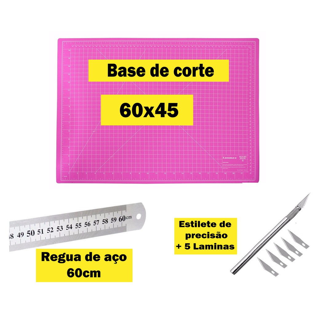 kit base de corte + Regua de aço 60cm+ lamina com 5 reservas