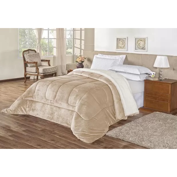 Coberdrom Casal Queen Dupla Face Manta e Sherpa Pele de Carneiro Peludo