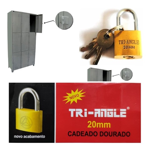 Cadeado 20mm Com 3 Chaves Tri-Angle Dourado Malas Correntes Armários