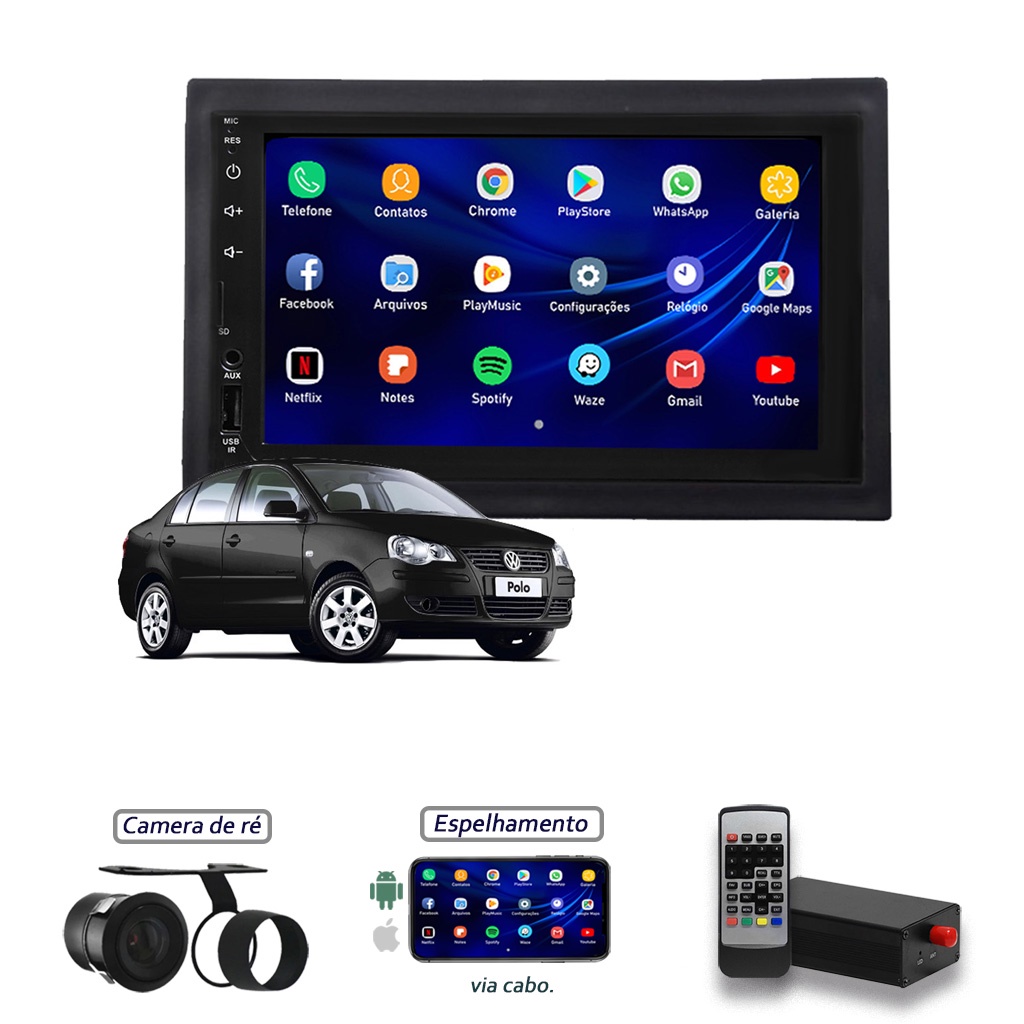 Kit Central Multimídia Polo Sedan Mp5 + Moldura + Câmera + Tv