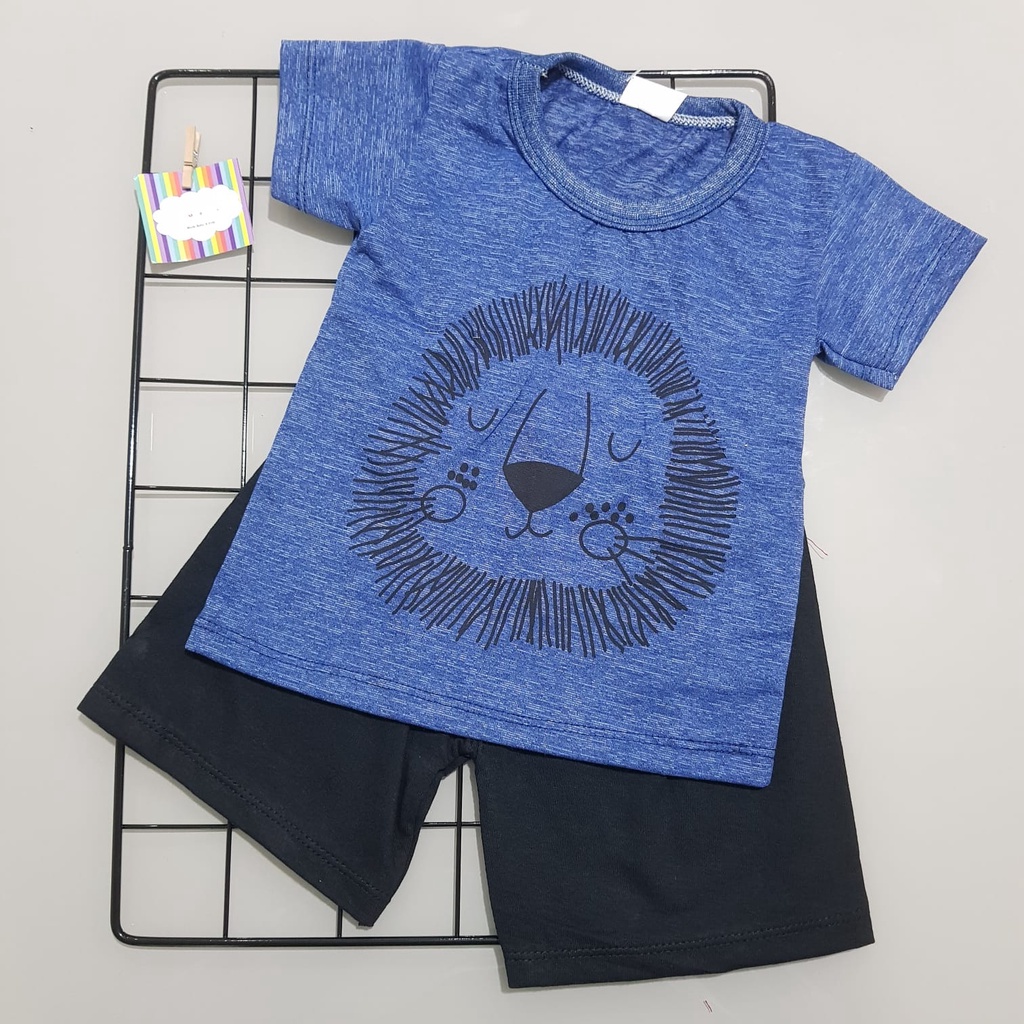 Conjunto Bebê Masculino Camisa Leãozinho e Bermuda Tactel Malha Algodão Conjunto Baby Menino