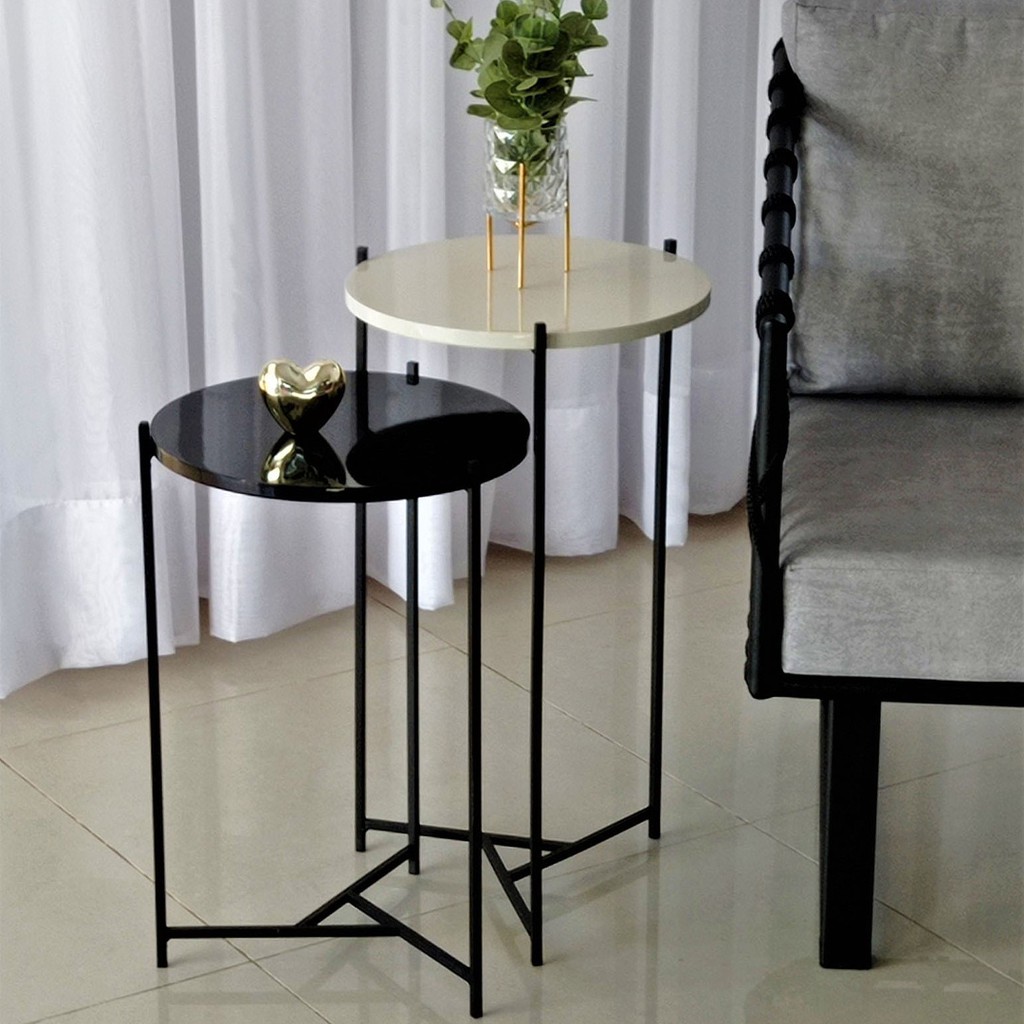 Mesinha Mesa Lateral Apoio Canto Sala Estar Sofá Quarto Decoração Pequena Redonda Kit Conjunto Centro Auxiliar Industrial