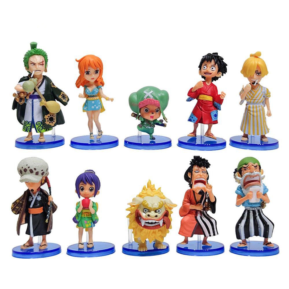 Miniaturas One Piece Wano (Luffy, Zoro, Nami, Sanji, Law, Usopp, Chopper, Kinemon, O-Tama e Komachiyo)