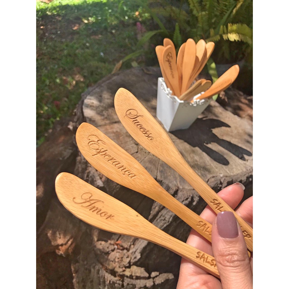KIT PERSONALIZADO com 50 Espátulas em Bambu Utility - 14cm