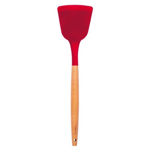 Espátula Silicone Duplo com Cabo de Madeira Vermelha Oikos 31 cm