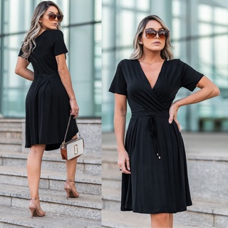 Vestido Transpassado Feminino com Decote Manga Curta