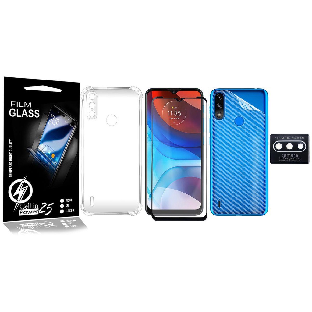 Capa Capiinha Moto E7 Power 6.5 XT2097 + Película 9d + Pel Câmera + Carbono