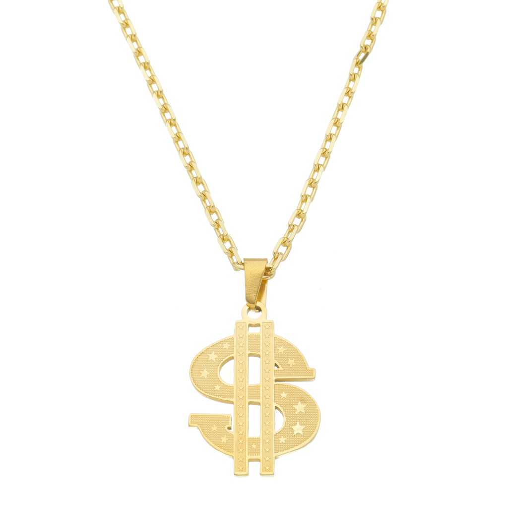Corrente Masculina Cadeado 70cm + Pingente Cifrão Banhado Ouro Com Garantia