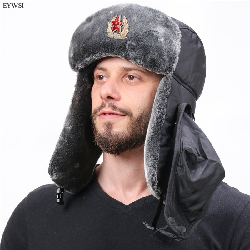 Eywsi Chapéu Russo Trapper Com Emblema Sovivia De Peles Falsas Uso Ushanka Abas Chapéu Para Água E Vento De Inverno
