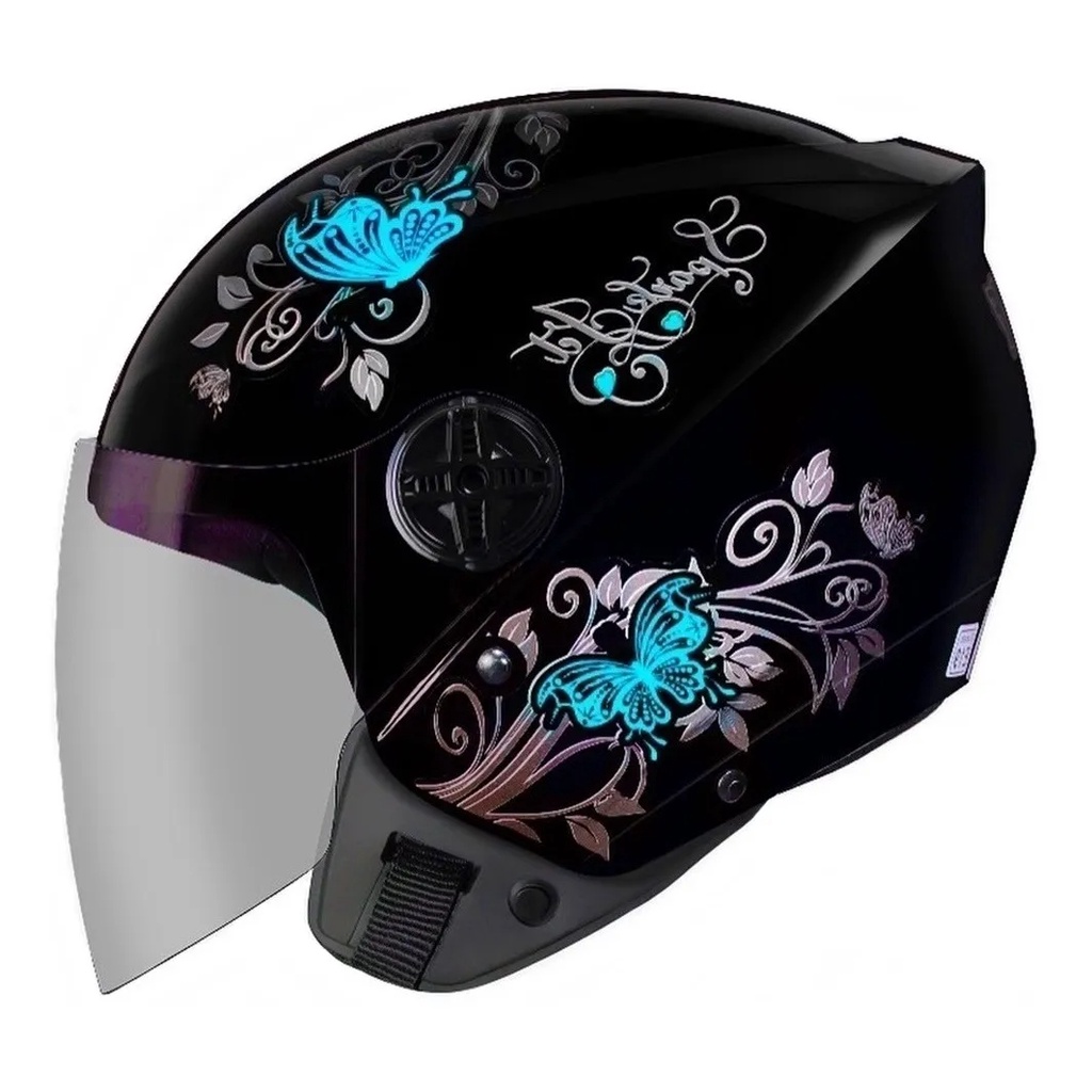 CAPACETE ABERTO EBF JET BORBOLETA PRETO E AZUL