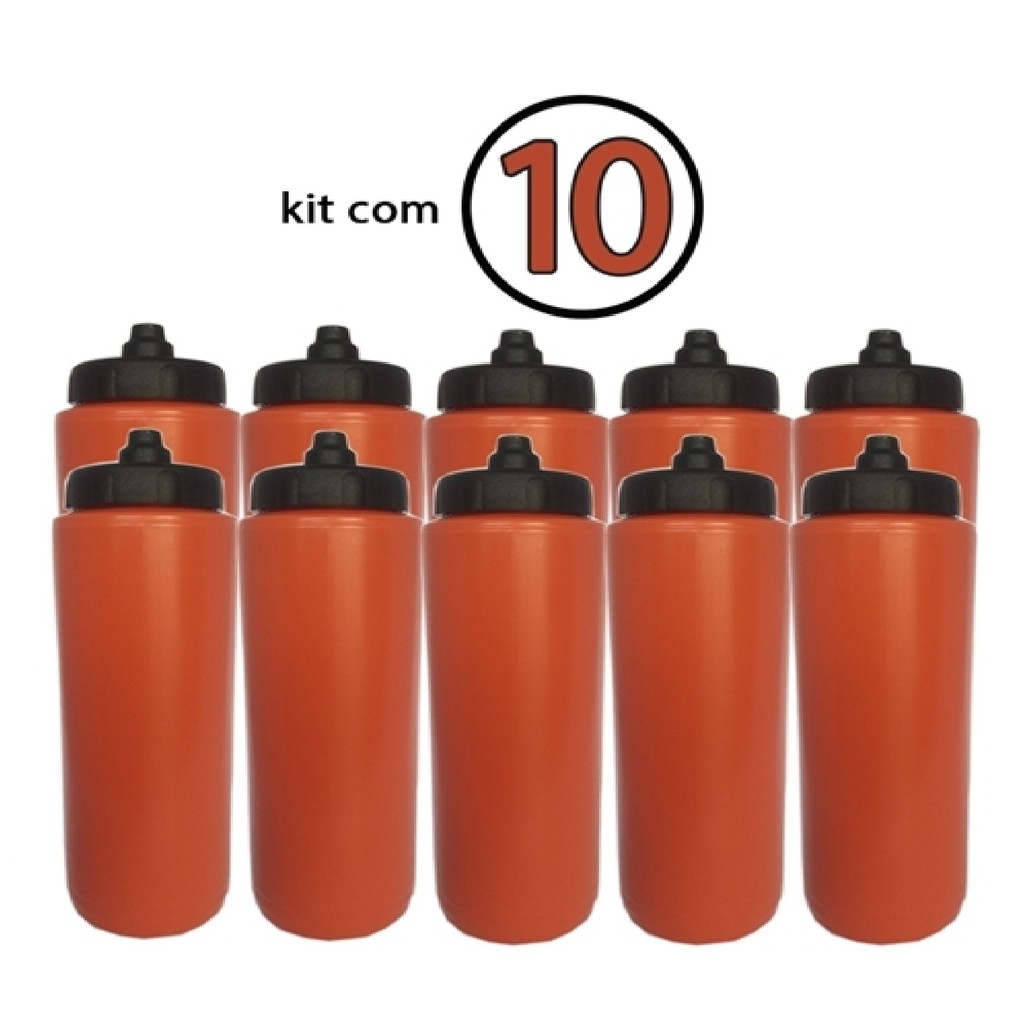 Kit com 10 Squeeze Automático Tipo Gatorade 1lt Rythmoon s/logo Laranja com Tampa Preta
