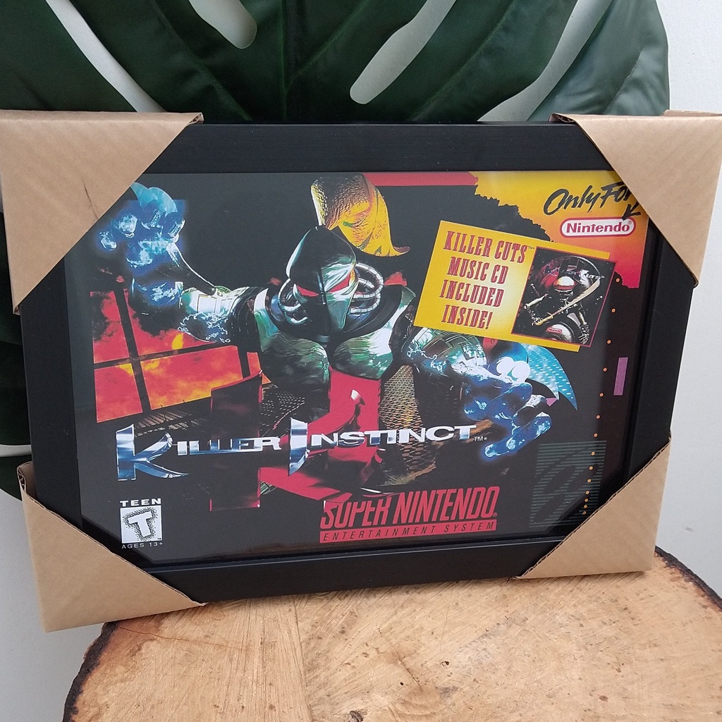 Quadro decorativo com moldura e vidro Killer Instinct Super Nintendo gamer pôster geek